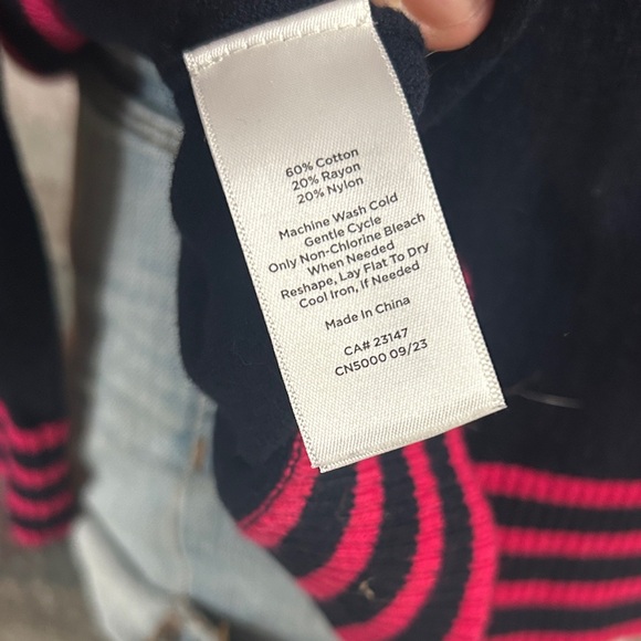 Talbots Petite Navy Sweater with Pink Heart Accents- Cotton Blend - Picture 4 of 6